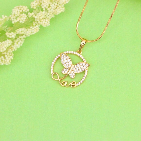 "Rose Gold Butterfly Pendant with Crystals and 'Love' Design, XPPT1478 - Picture 13 of 13